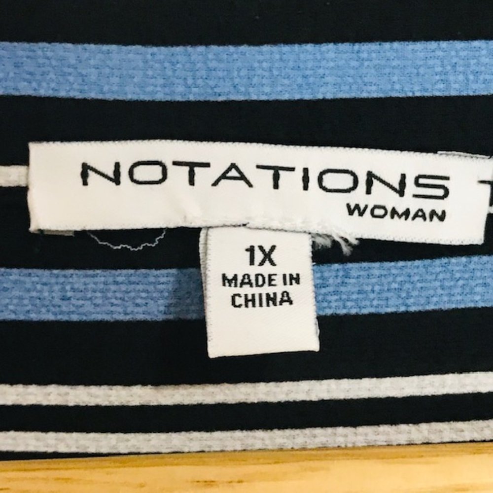 Notations Blue Black White Stripe Blouse size 1X NWT - Picture 4 of 6
